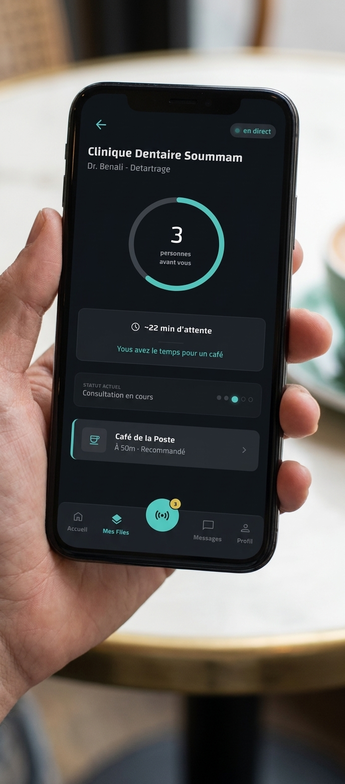 Customer live queue on mobile showing Your Turn status, queue position, and swap buttons
